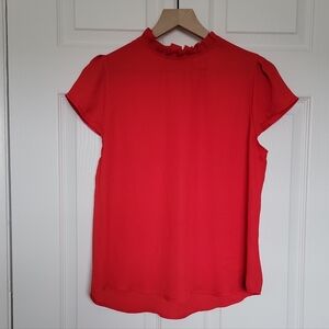 Mock Neck Red Blouse With Cap Sleeves Size Medium